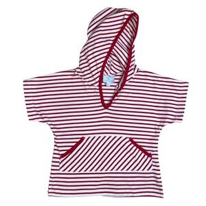 Little English Boy Beach Pop Over Red White Stripe Hoodie Kids Size XS
